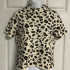 6- ANTHROPOLOGIE Cream Animal Print Mock Neck Sweater Top